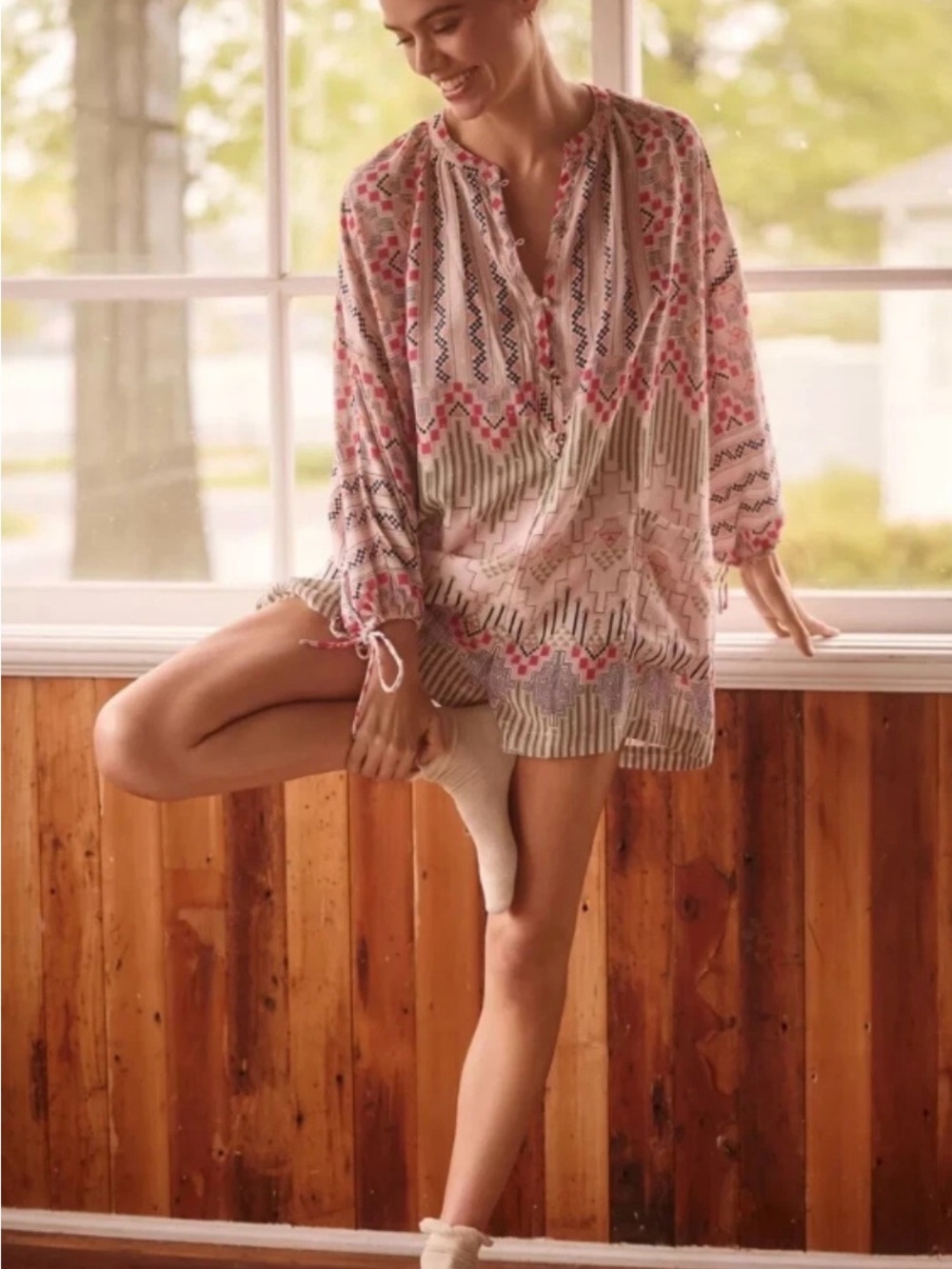 Anthropologie Pink Printed Romper with Multicolor Geo Motif boho